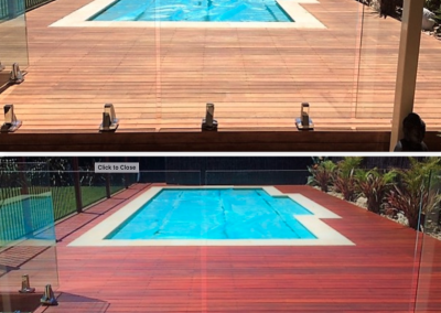 Timber pool decking restoration before and after