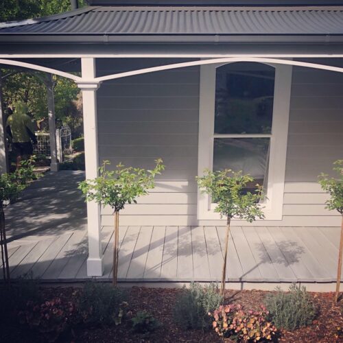 Outdoor timber deck verandah area light grey finish