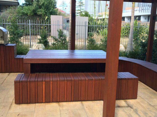 Commercial Space. Timber table construction