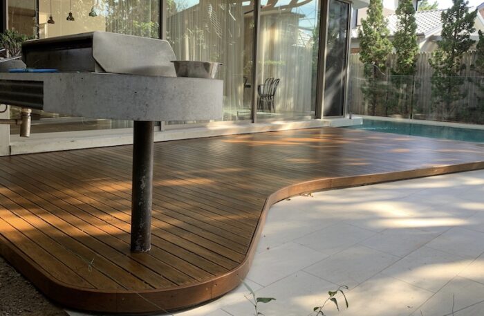 curved wood outdoor timber deck